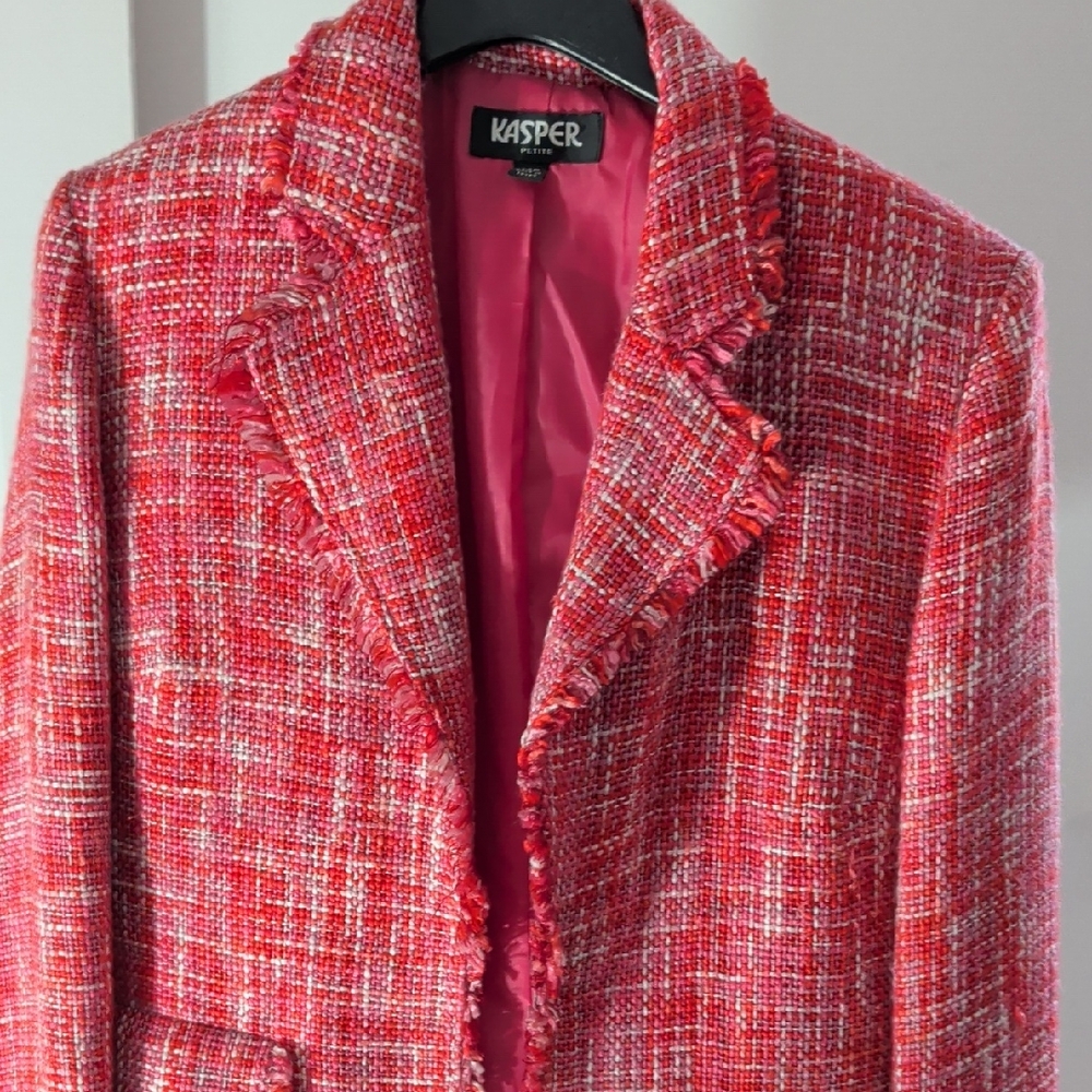 Kasper Women's Red and White Tweed Blazer
